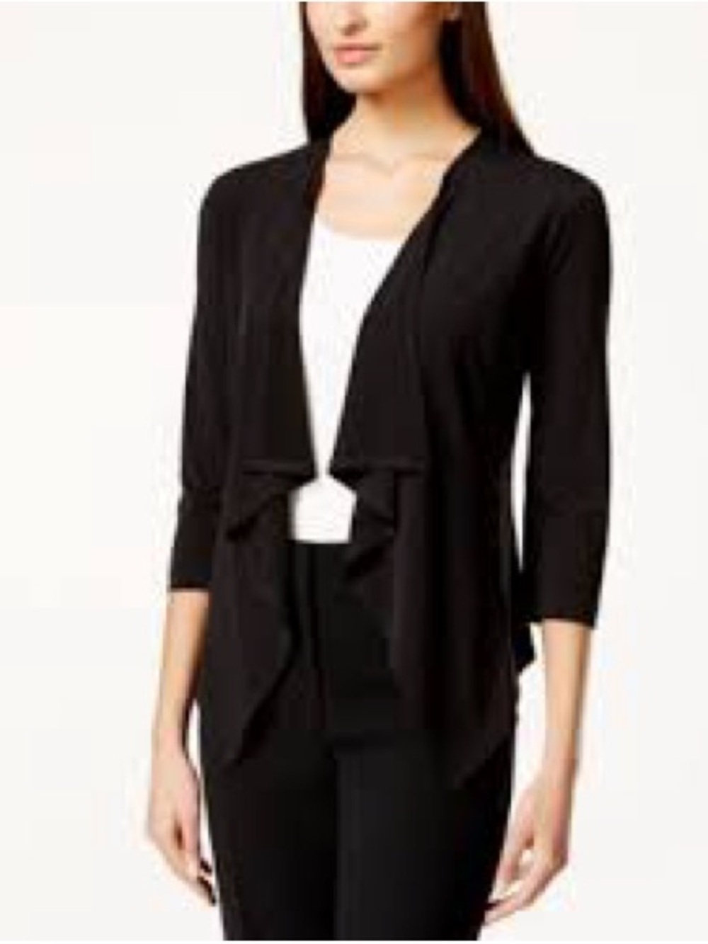 Black Women's Open-Front Draped Waterfall Cardigan. Small